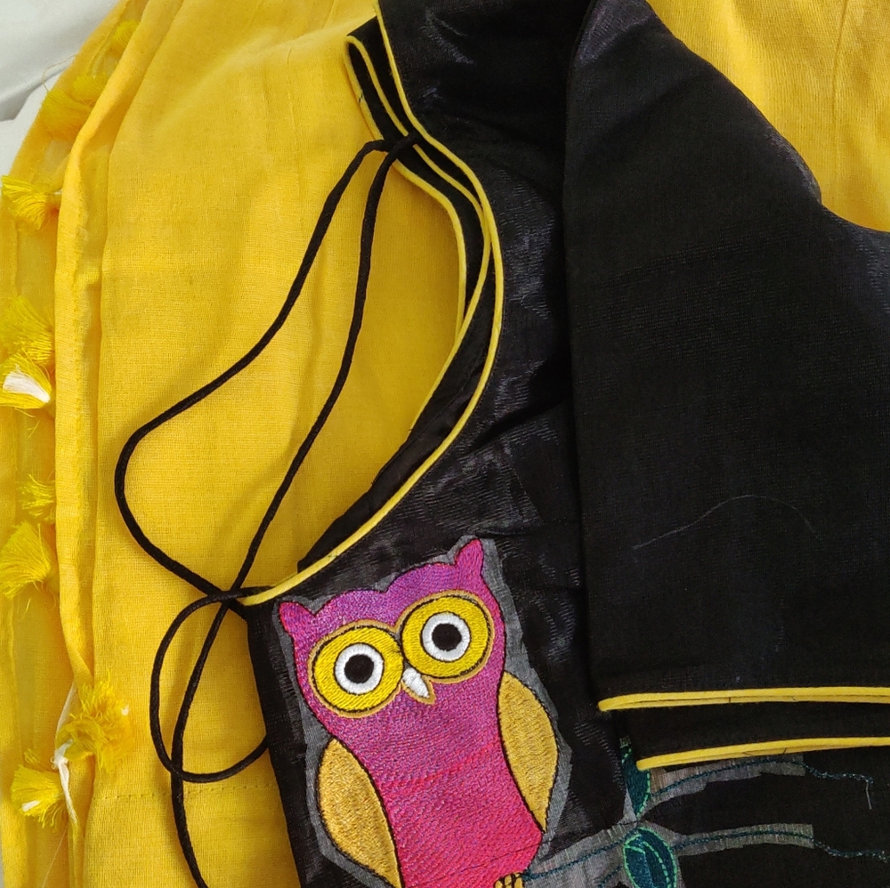 Brand new yellow saree with black blouse